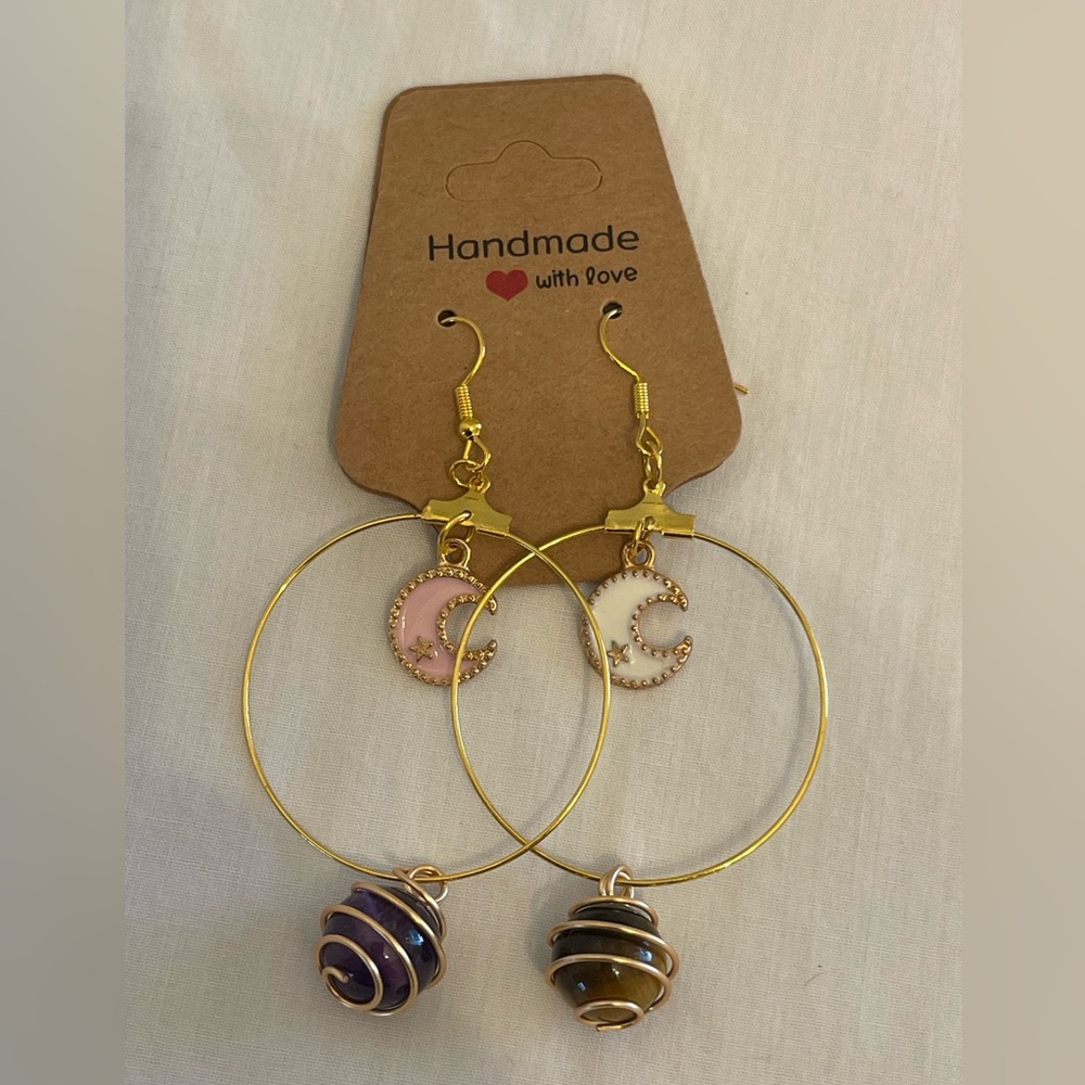 Handmade Gold and Pink Hoop Earrings